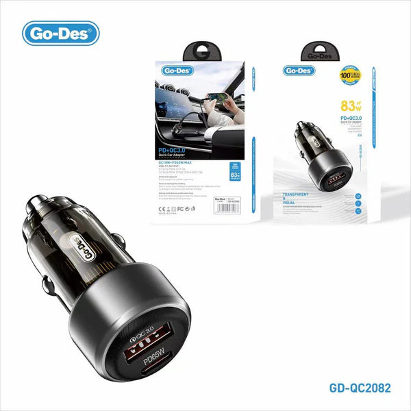 شاحن سيارة شفاف فائق السرعة (Go-Des GD-QC2082)