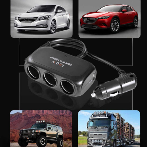 شاحن للسيارة متعدد الاستعمالات 3 مداخل ولاعة