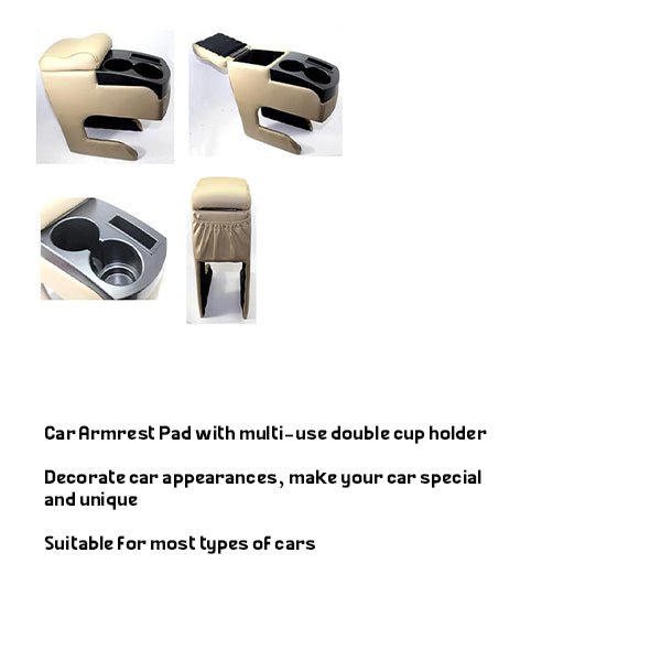 Car Armrest Pad With Multi-Use Double Cup Holder