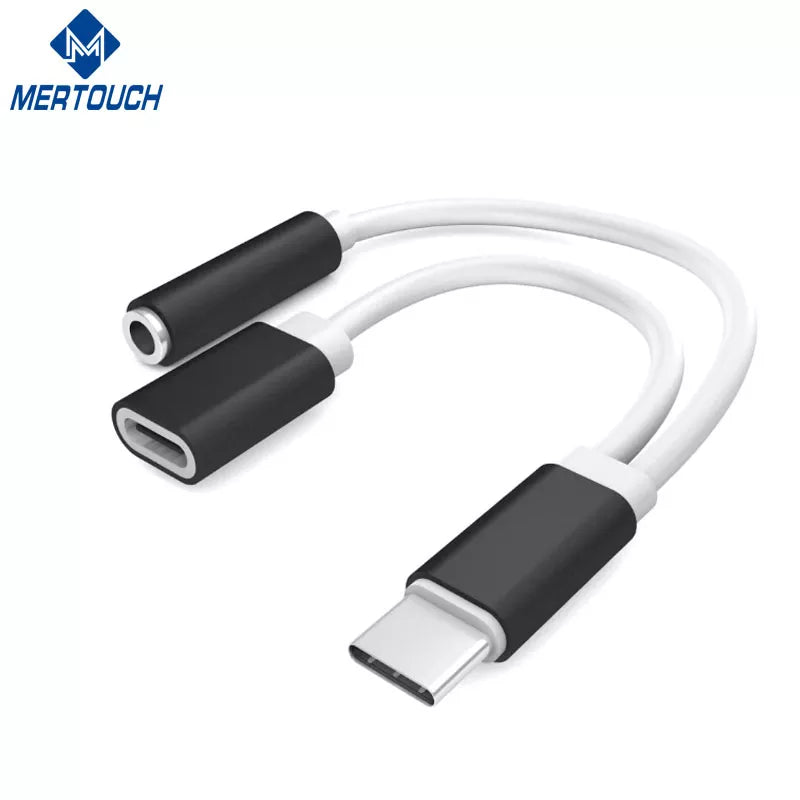 كيبل شحن تحويلة من Type-C إلى مخرجين Aux و Type-C